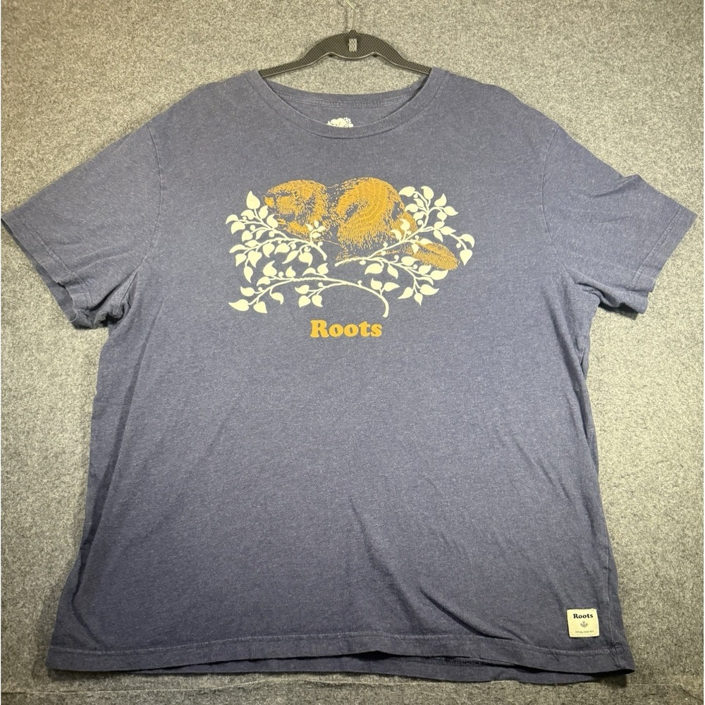 Roots‎ Canada Beaver Graphic Crewneck T-Shirt Blue XXL